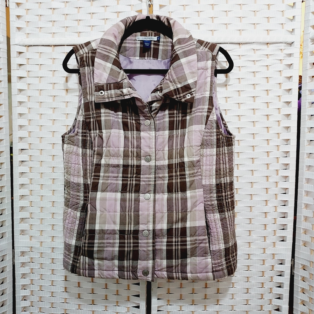 ⚜️FINAL⚜️BandolinoBlu Plaid Puffer Vest with Lilac Lining 🤍LARGE